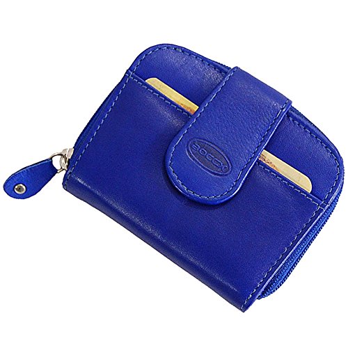 BOCCX Damen Geldbörse Klein Echt Leder Portemonnaie Reißverschluss Münzfach (Blau) von BOCCX