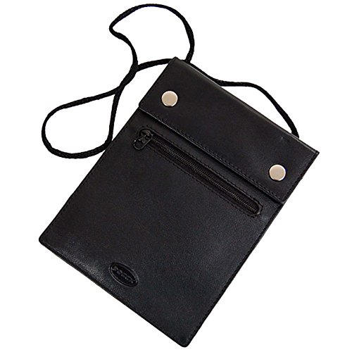 BOCCX großer Brustbeutel aus weichem Leder mit Klarsichtfach Brusttasche Security Wallet für Reisepass 10019 GoBago schwarz von BOCCX