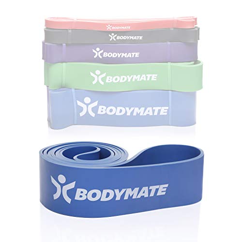 BODYMATE Fitnessband 208 cm, elastisches Widerstandsband aus Naturlatex, trainiert Kraft, Ausdauer, Koordination, Flexibilität UVM, für Anfänger & Profis, in Blau von BODYMATE