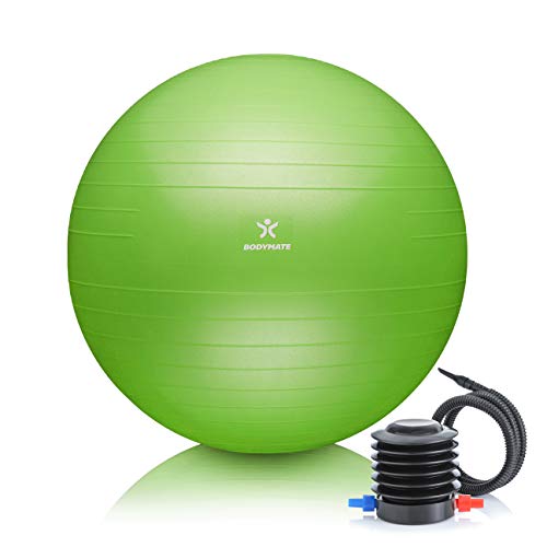 BODYMATE Gymnastikball Sitzball Trainingsball mit GRATIS E-Book inkl. Luft-Pumpe, Ball für Fitness, Yoga, Gymnastik, Core Training, für starken Rücken als Büro-Stuhl Lime-Green 55cm von BODYMATE