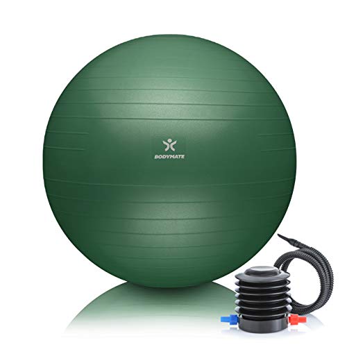 BODYMATE Gymnastikball Sitzball Trainingsball mit GRATIS E-Book inkl. Luft-Pumpe, Ball für Fitness, Yoga, Gymnastik, Core Training, für starken Rücken als Büro-Stuhl Midnight-Green 55cm von BODYMATE