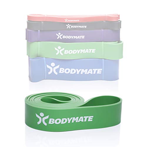 BODYMATE Fitnessband 208 cm, elastisches Widerstandsband aus Naturlatex, trainiert Kraft, Ausdauer, Koordination, Flexibilität UVM., für Anfänger & Profis, in Grün von BODYMATE