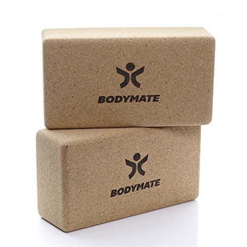 BODYMATE 2er Set Yoga Block aus Kork, Yogablöcke, Korkblock für Yoga, aus 100% ökologischem Kork, Training Support für Yoga, Pilates, Meditation & Entspannung, für Anfänger & Profis, 22 x 12 x 7,5 cm von BODYMATE