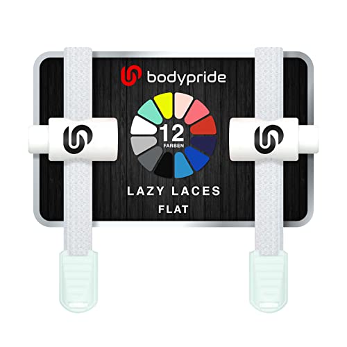 BODYPRIDE Premium Lazy Laces Flat [ 12 Farben ] Elastische Schnellverschluss - Schnürsenkel ohne Binden | Schnellschnürsystem für Sneaker, Air Jordan, Chucks, Kinderschuhe, Senioren | 120 cm (Weiß) von BODYPRIDE