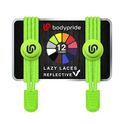 BODYPRIDE Premium Lazy Laces [ 12 Farben ] Elastische Schnellverschluss - Schnürsenkel ohne Binden | Schnellschnürsystem mit Reflektoren für Sport, Marathon, Triathlon, Kinder, Senioren | 120 cm von BODYPRIDE