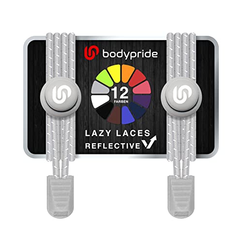 BODYPRIDE Premium Lazy Laces [ 12 Farben ] Elastische Schnellverschluss - Schnürsenkel ohne Binden | Schnellschnürsystem mit Reflektoren für Sport, Marathon, Triathlon, Kinder, Senioren | 120 cm von BODYPRIDE