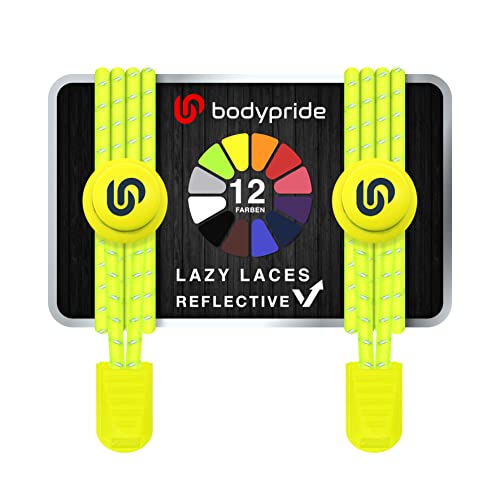 BODYPRIDE Premium Lazy Laces [ 12 Farben ] Elastische Schnellverschluss - Schnürsenkel ohne Binden | Schnellschnürsystem mit Reflektoren für Sport, Marathon, Triathlon, Kinder, Senioren | 120 cm von BODYPRIDE