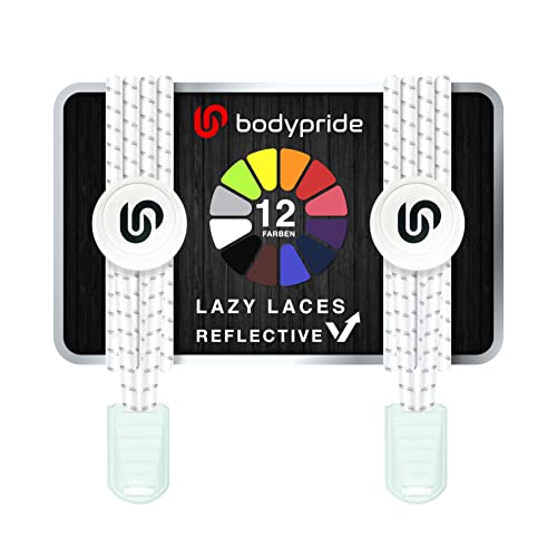 BODYPRIDE Premium Lazy Laces [ 12 Farben ] Elastische Schnellverschluss - Schnürsenkel ohne Binden | Schnellschnürsystem mit Reflektoren für Sport, Marathon, Triathlon, Kinder, Senioren | 120 cm von BODYPRIDE