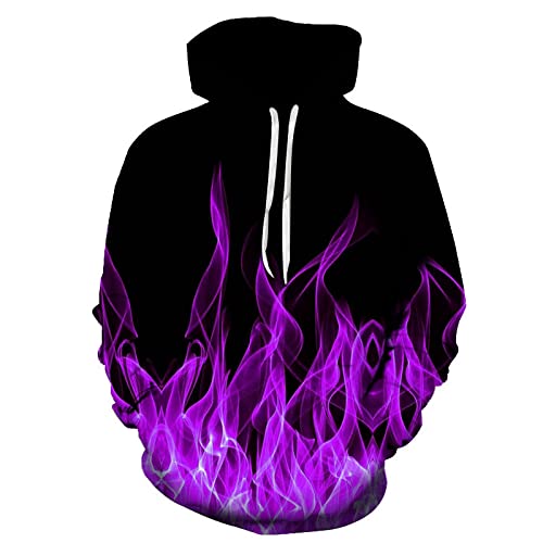 BOEERLCNL Lila Feuer 3D Hoodie Männer Frauen Outdoor Sweatshirt Erwachsene Casual Pullover Tops Student von BOEERLCNL