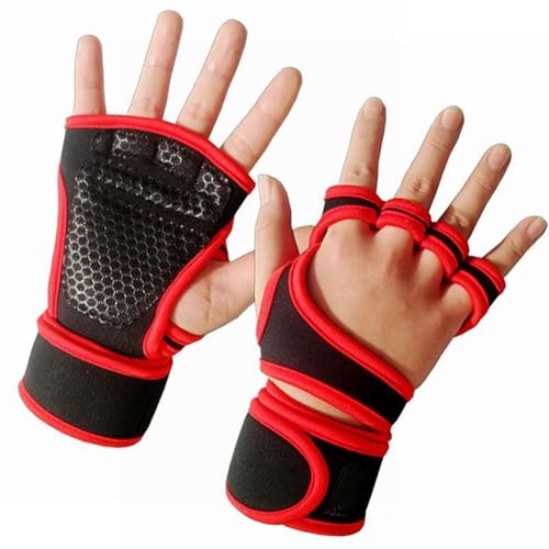 BOLAXHCA M Fitness Bodybuilding Gewichtheben Handschuhe Gym Hand Handgelenk Handschuhe für Männer Frauen Workout Handschuhe Rot B von BOLAXHCA