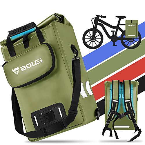 BOLEi Fahrradtasche für gepäckträger,fahrradtasche Rucksack,Fahrrad Tasche,fahradtaschen hinten gepäckträger,fahrradtasche wasserdicht,radtasche, packtaschen Fahrrad, 3in1 fahrradtasche, Grün von BOLEi