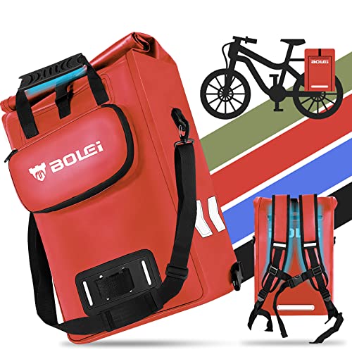 BOLEi Fahrradtasche für gepäckträger,fahrradtasche Rucksack,Fahrrad Tasche,fahradtaschen hinten gepäckträger,fahrradtasche wasserdicht,radtasche, packtaschen Fahrrad, 3in1 fahrradtasche, Rot von BOLEi