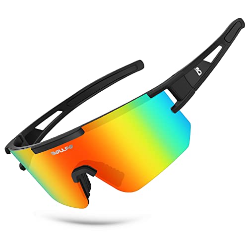 BOLLFO Polarisierte Sport-Sonnenbrille, UV400-Schutz, Außenbrille für Männer, jüngere Frauen, Baseball, Radfahren, Laufen, Golf (imitierte rote Gläser) von BOLLFO