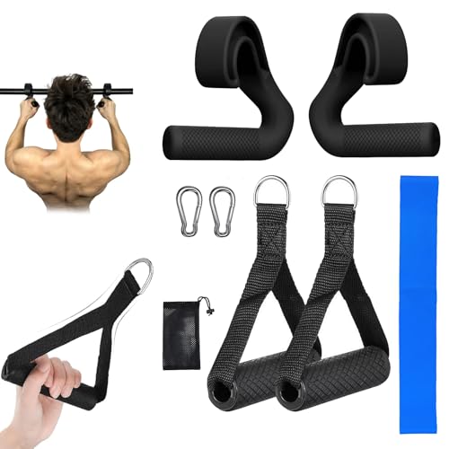 2x Klimmzuggriffe und 2x Einhandgriff, Griffe für Widerstandsbänder, Griff Aufsatz Set für Kabelzug Gym griffe und 45 Grad Klimmzugstangen Krafttraining Griff Ideal für Home Gym Fitnessstudio von BONJUME