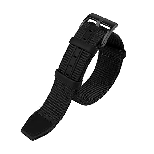 20 mm 22 mm Sicherheitsgurt, Leder, Nylon, passend für NATO-Zulu-Armband, schweres Uhrenarmband, Ersatz-Uhrenarmband, passend für Seiko, passend für James Bond-Uhrenarmband (Farbe: Schwarz-Schwarze von BONOOL