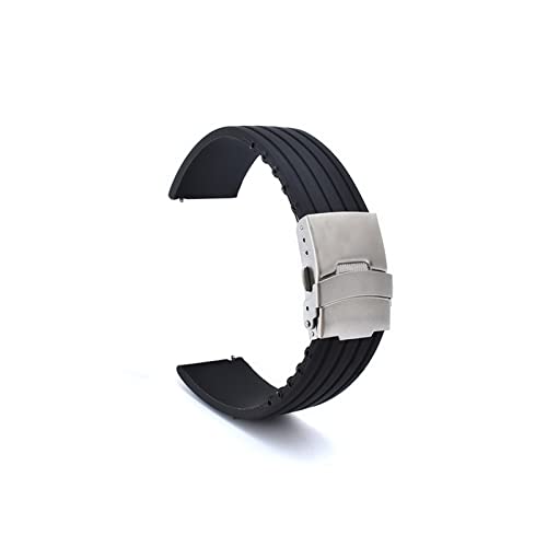 BONOOL 18 mm 20 mm 22 mm 24 mm Silikonarmband mit Faltschließe, passend für Samsung, passend für Galaxy Watch Gear S2 S3, Schnellverschluss-Gummiarmband, Uhrenarmband (Farbe: Schwarz, Größe: 22 mm) von BONOOL