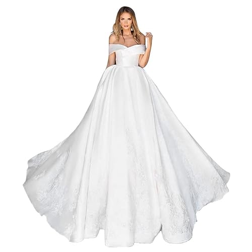 BONOOL Ballkleid-Hochzeitskleid, Elegantes Satin-Schatz-Spitze-Brautkleid-WD264 von BONOOL