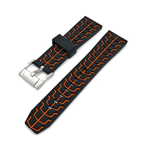 BONOOL Doppelfarbiges Silikon-Herren-Sport-Armband, 20 mm, 22 mm, 24 mm, Tauchen, wasserdicht, Ersatzarmband, Blau, Schwarz, Uhrenzubehör, Uhrenarmband (Farbe: Orange, Größe: 22 mm) von BONOOL