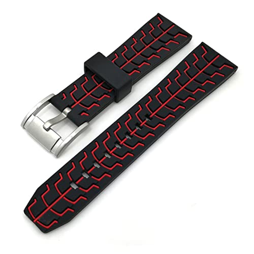 BONOOL Doppelfarbiges Silikon-Herren-Sport-Armband, 20 mm, 22 mm, 24 mm, Tauchen, wasserdicht, Ersatzarmband, Blau, Schwarz, Uhrenzubehör, Uhrenarmband (Farbe: Rot, Größe: 22 mm) von BONOOL