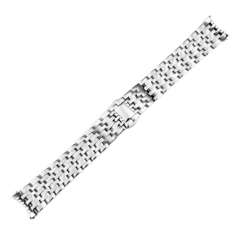 BONOOL Massives Edelstahl-Uhrenarmband, 20 mm, für Omega DEVILLE-Uhrenarmband, Faltschließe, gebogenes Ende für Armbanduhren, Armband (Farbe: Silber, Größe: 20 mm) von BONOOL