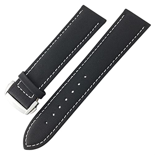 BONOOL Nylon-Canvas-Uhrenarmband, 19 mm, 20 mm, 21 mm, 22 mm, für Seiko SKX-Uhrenarmband (Farbe: Schwarz, Weiß, Größe: 21 mm) von BONOOL