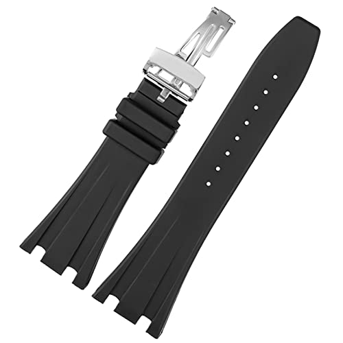 BONOOL Schwarzes Silikon-Gummi-Armband für Audemars für Piguet-Armband, 28 mm, AP-Band, Herrenarmband, Schmetterlingsschnalle von BONOOL