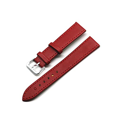 BONOOL Vintage-Uhrenarmband, Lederarmband, Edelstahl-Schnalle, Uhrenzubehör, 16 mm, 18 mm, 20 mm, 22 mm, 24 mm, Uhrenarmband (Farbe: Rot, Größe: 16 mm) von BONOOL