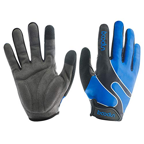 Fahrradhandschuhe Stoßdämpfende Mountainbike-Handschuhe für Damen und Herren mit Touchscreen-Funktion - Blau - L von BOODUN