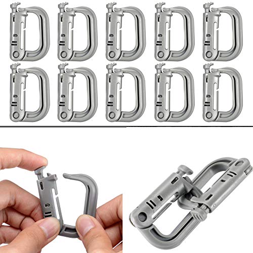 BOOSTEADY 10 Stück vielseitig verwendbar D-Ring Karabiner Grimloc Locking für Molle Gurtband mit Rucksäcke, Grau von BOOSTEADY