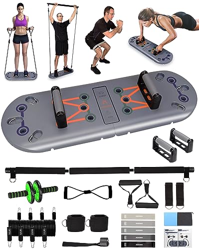 BOOSTEADY Liegestütze Brett Liegestützgriffe Push Up Board Widerstandsbändern Ab Roller Pilates-Stange 27 in 1 Fitnessgerät Kit von BOOSTEADY