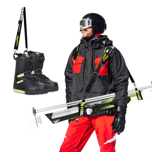 BOOSTEADY Ski Tragegurt und Stöcke Tragegurt, Skigurt Stockträger Schultergurte mit rutschfesten verstellbaren Schultergurten & Metallschnalle Tragegurte für Skiträger Stöcke Stiefel von BOOSTEADY