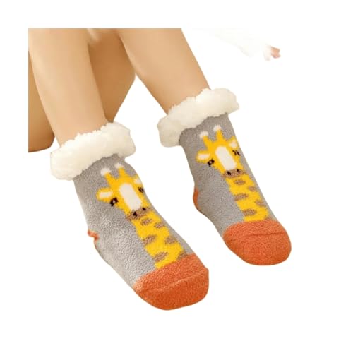 BOQUN Weihnachtsstrumpf Kinder Socken Für Neugeborene Mädchen Jungen Baby Anti-Rutsch Kind Plus Dicke Terry Winter Weihnachten Socken Für Kinder 0-6Y-Giraffe-L(3-6Jahr) von BOQUN