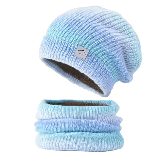 Schal Mütze Set Winter Warmer Ohrschutz Beanie Hut Modische Gradientenfarbe Mütze Hut Und Schal Set Für Frauen-Blau von BOQUN