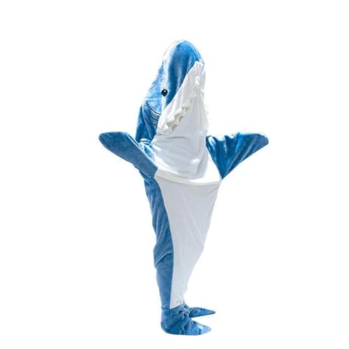 BORATO Shark Blanket Niedlicher Cartoon-Hai-Schlafsack, Pyjama, Weich, Warm, Hai-Decke, Stoff, Schal, Decke Für Kinder Und Erwachsene-Blau-M 158-167Cm von BORATO