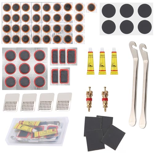 BORISCA 103 Stück Fahrrad Flickzeug Set, mit 55 PCS Reifenreparaturset Fahrrad Reparaturset und 48 PCS Fahrrad Flicken Reifenflickzeug Fahrrad mit Klebrigkeit für Fahrrad Motorrad Roller Luftreifen von BORISCA