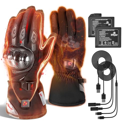 Beheizbare Handschuhe Motorrad Winter Herren USB 3000mAh Wiederaufladbare Beheizte Handschuhe Motorradhandschuhe Warme Winddichte Wasserdichte Touchscreen Elektrische Handwärmer Winterhandschuhe XL von BORLENI