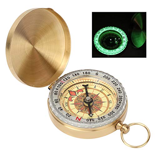 BOROCO Kompass Outdoor,Goldene Kupfer Taschenkompass,Leuchtendes Mini Kompass,Überlebens Outdoor Ausrüstung mit Hängendem Ring für Camping von BOROCO