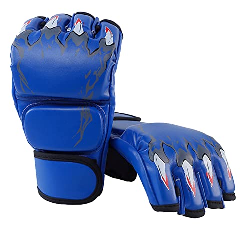 Fingerlose Boxhandschuhe, 1 Paar Halbfinger-Kickboxhandschuhe Mit Verstellbarem Handgelenkband Für Männer Und Frauen (4 Farben)(Blau) von BOROCO