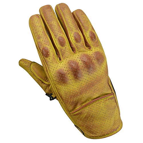Motorradhandschuhe , Leder Motorradhandschuhen, Chopper Vintage Leder Handschuhe (3XL, Wachs Gelb) von BOSMOTO