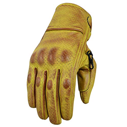 BOSMOTO Motorradhandschuhe, Leder Motorradhandschuhen, Chopper Vintage Leder Handschuhe (XL, Wachs Gelb) von BOSMOTO
