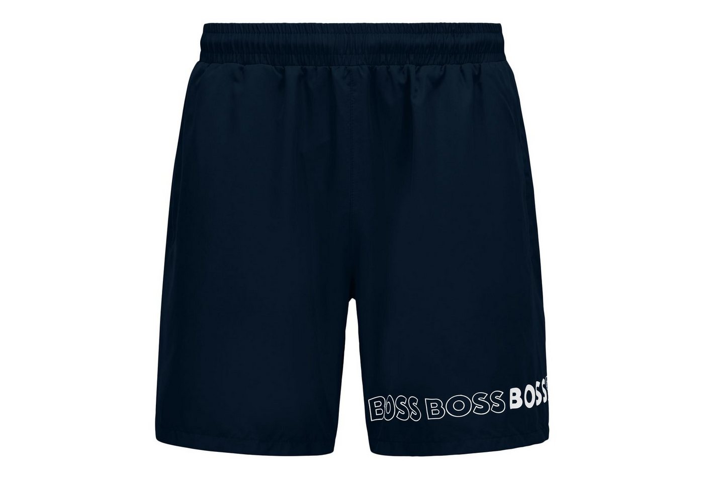 BOSS Badeshorts Dolphin mit umlaufendem Markenschriftzug auf dem linken Bein von BOSS