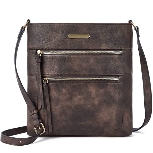 BOSTANTEN Damen Handy Umhängetasche Mittel, PU Leder Crossbody Schultertasche, Reißverschlusstasche Handtasche Damen Umhängetasche Kaffee von BOSTANTEN