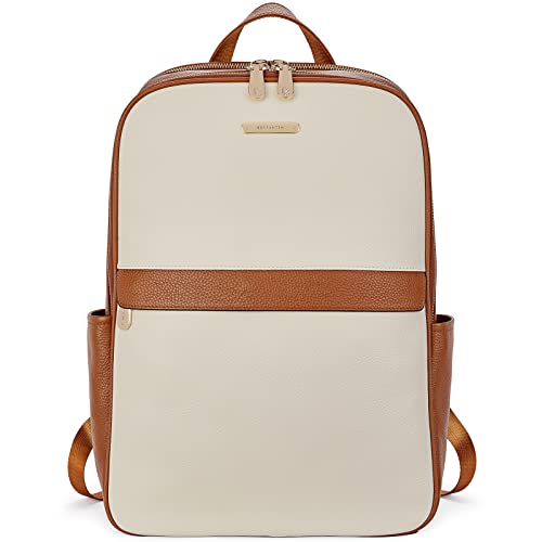 BOSTANTEN Damen Rucksack lederrucksack groß 15.6 inch Laptop Rucksäcke Casual Daypack Beige Stadtrucksack Daypack von BOSTANTEN