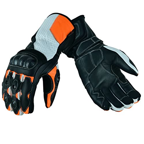 BOSmoto Herren Motorrad Handschuhe Leder Sport Carbon Motorradhandschuhe mit Protektoren, Orange (XXL) von BOSmoto