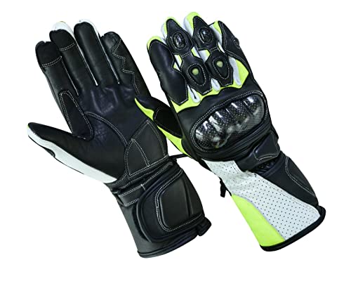BOSmoto Motorrad Handschuhe Sommer Leder Sport Carbon, Herren Motorradhandschuhe mit Protektoren, Schwarz (XXL) von BOSmoto