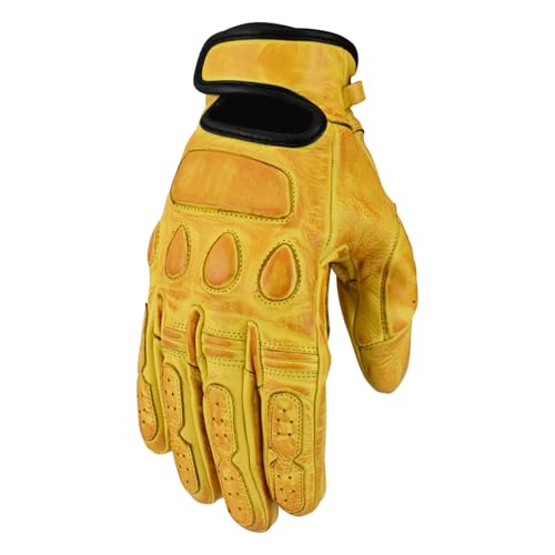BOSmoto Motorrad Lederhandschuhe für Männer – Biker Handschuhe für Chopper & Custom Motorräder,Motorrad Sommer Handschuhe,Motorrad Leder Handschuhe (BEIGE, M) von BOSmoto