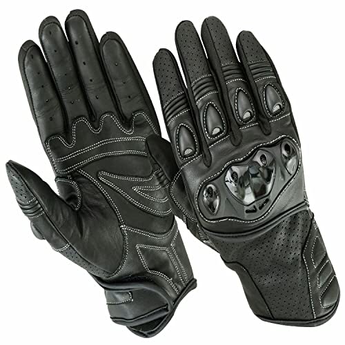 BOSmoto Ziegenleder Motorradhandschuhe, Motorrad Schutz Handschuhe Mit Harter Schutzhülle Professionelle Motorradschutzhandschuhen, Reise,Oldschool (XXXL, Reise-Schwarz) von BOSmoto