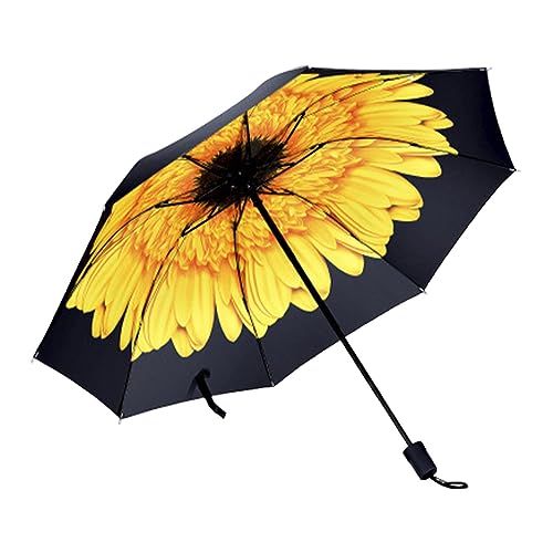 BOTCAM Dreifach gefalteter Regenschirm, Neuer kreativer, ultraleichter, einlagiger Kleiner schwarzer Regenschirm, Sonnenblumen-Sonnenschutz, Regenschirm, Sonne Regenschirm (Yellow, One Size) von BOTCAM