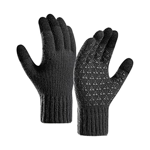 BOTCAM Herren Handschuhe Winterfleece verstärkte gestrickte Woll-Fahrradhandschuhe Lackleder Handschuhe (Dark Gray, M) von BOTCAM