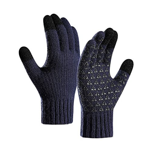 BOTCAM Herren Handschuhe Winterfleece verstärkte gestrickte Woll-Fahrradhandschuhe Lackleder Handschuhe (Navy, L) von BOTCAM